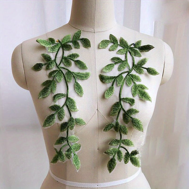 1 Pair, Fresh Green Embroidered Lace Pair Of Flowers Green Lace Flower Stickers Dress Decoration Lace Flower Cloth Stickers -