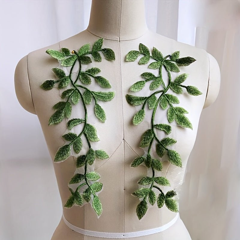 1 Pair, Fresh Green Embroidered Lace Pair Of Flowers Green Lace Flower Stickers Dress Decoration Lace Flower Cloth Stickers -