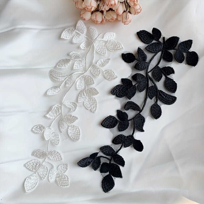 1 Pair, Fresh Green Embroidered Lace Pair Of Flowers Green Lace Flower Stickers Dress Decoration Lace Flower Cloth Stickers -