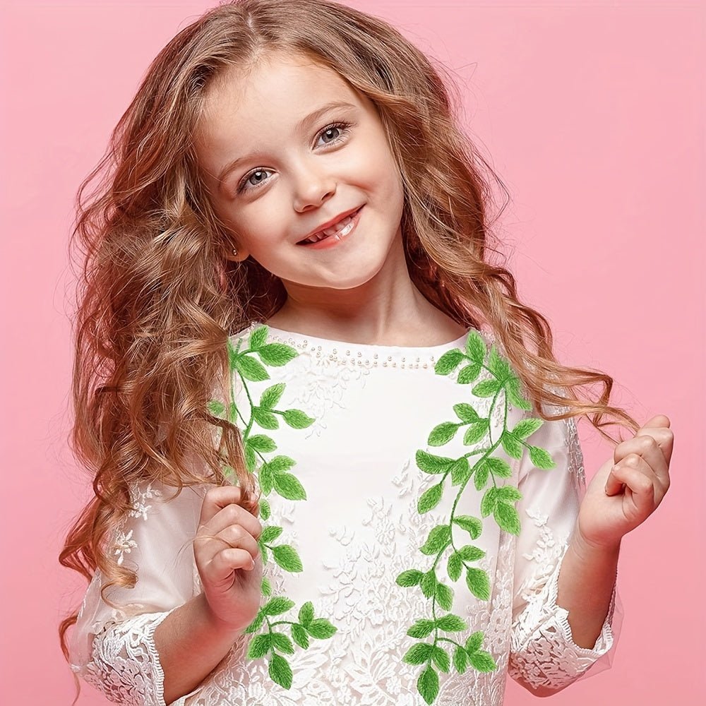 1 Pair, Fresh Green Embroidered Lace Pair Of Flowers Green Lace Flower Stickers Dress Decoration Lace Flower Cloth Stickers -