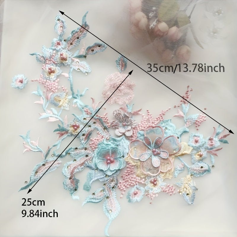 1pc, Colorful Three - dimensional Nail Beads Hot Drill Embroidery Lace Applique Dress Diy Clothing Accessories -