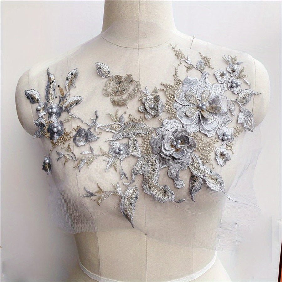 1pc, Colorful Three - dimensional Nail Beads Hot Drill Embroidery Lace Applique Dress Diy Clothing Accessories -