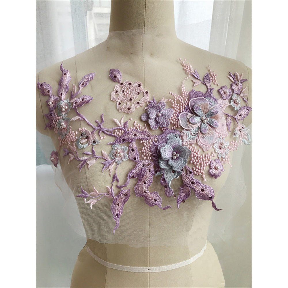 1pc, Colorful Three - dimensional Nail Beads Hot Drill Embroidery Lace Applique Dress Diy Clothing Accessories -