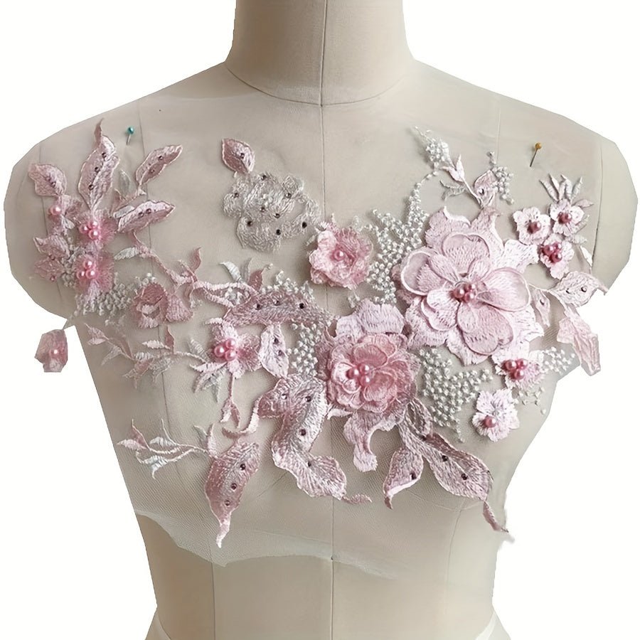1pc, Colorful Three - dimensional Nail Beads Hot Drill Embroidery Lace Applique Dress Diy Clothing Accessories -