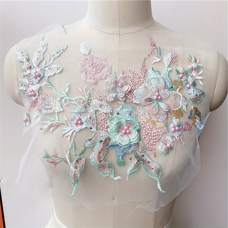 1pc, Colorful Three - dimensional Nail Beads Hot Drill Embroidery Lace Applique Dress Diy Clothing Accessories -