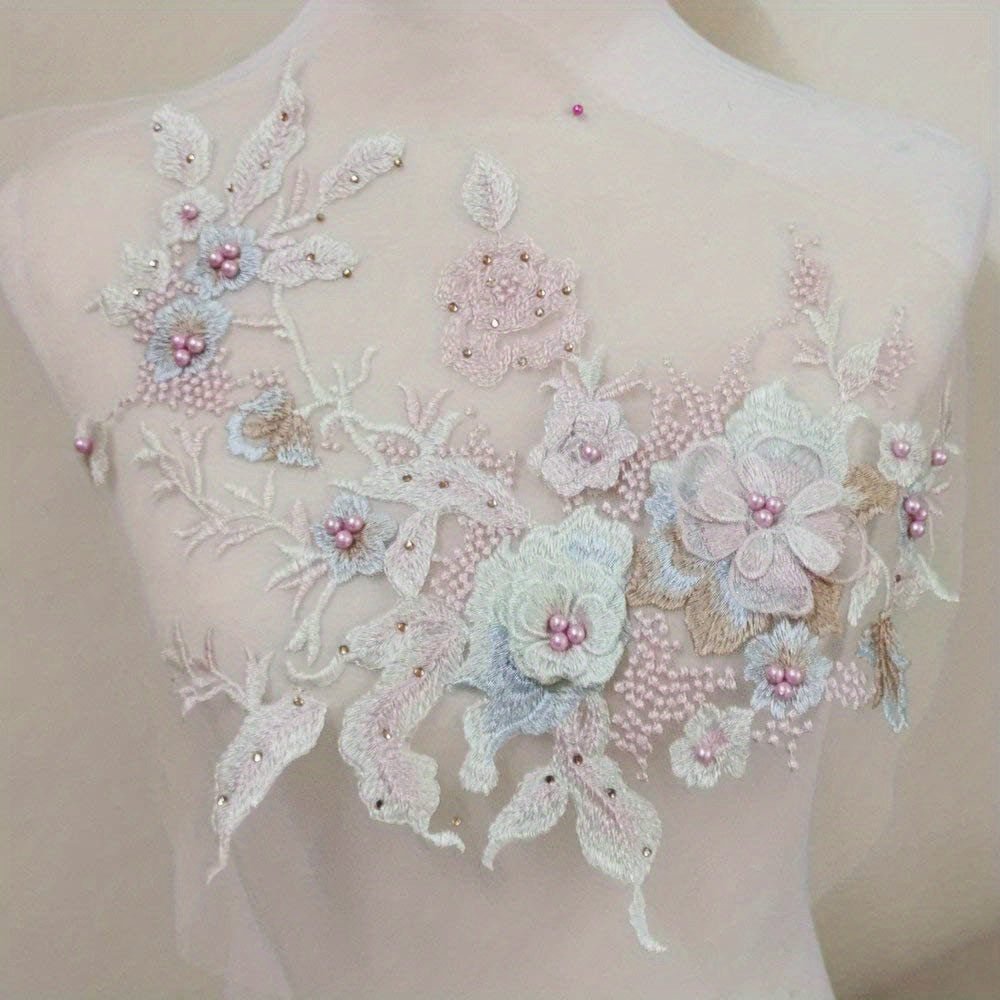 1pc, Colorful Three - dimensional Nail Beads Hot Drill Embroidery Lace Applique Dress Diy Clothing Accessories -