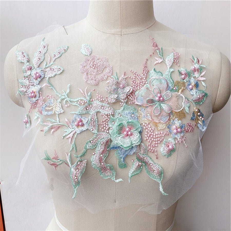 1pc, Colorful Three - dimensional Nail Beads Hot Drill Embroidery Lace Applique Dress Diy Clothing Accessories -