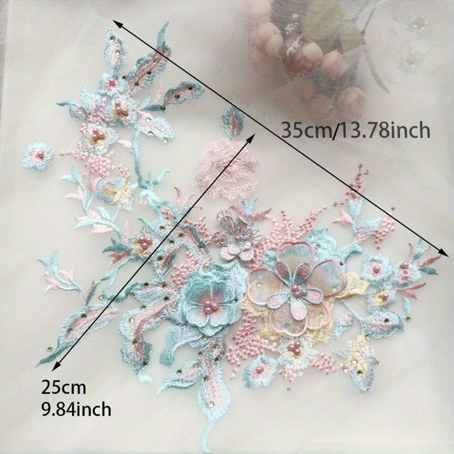 1pc, Colorful Three - dimensional Nail Beads Hot Drill Embroidery Lace Applique Dress Diy Clothing Accessories -