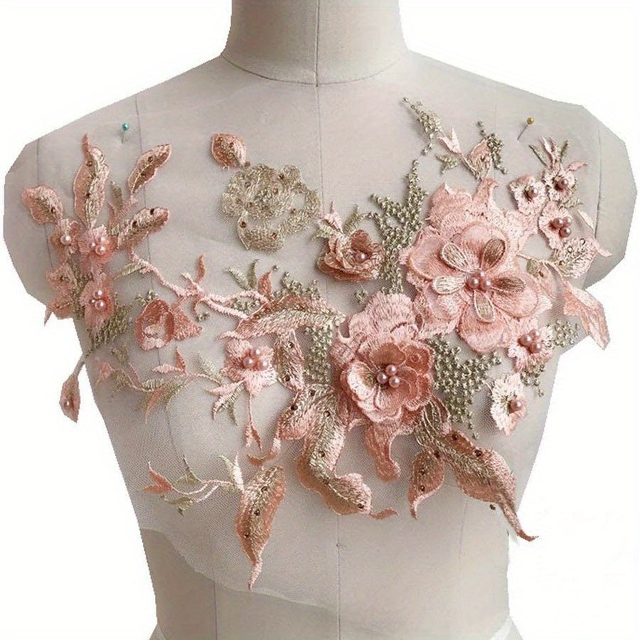 1pc, Colorful Three - dimensional Nail Beads Hot Drill Embroidery Lace Applique Dress Diy Clothing Accessories -