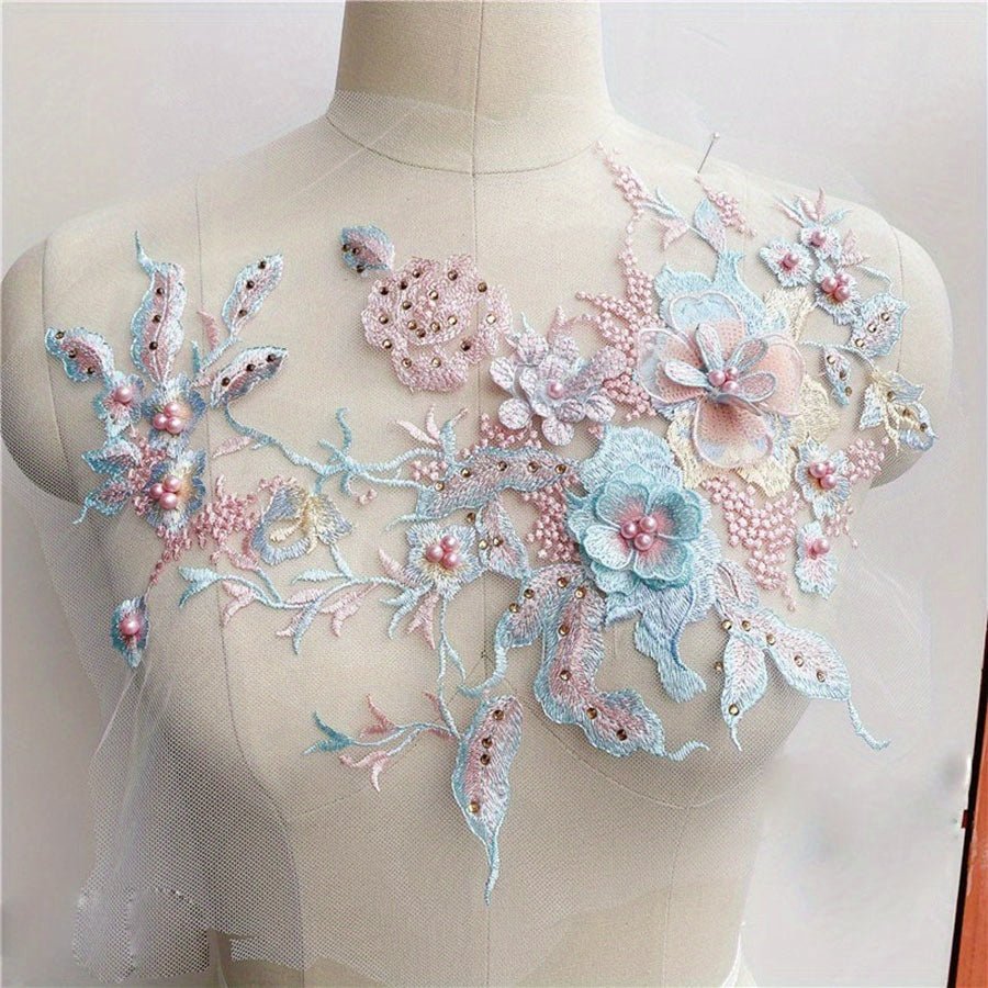 1pc, Colorful Three - dimensional Nail Beads Hot Drill Embroidery Lace Applique Dress Diy Clothing Accessories -