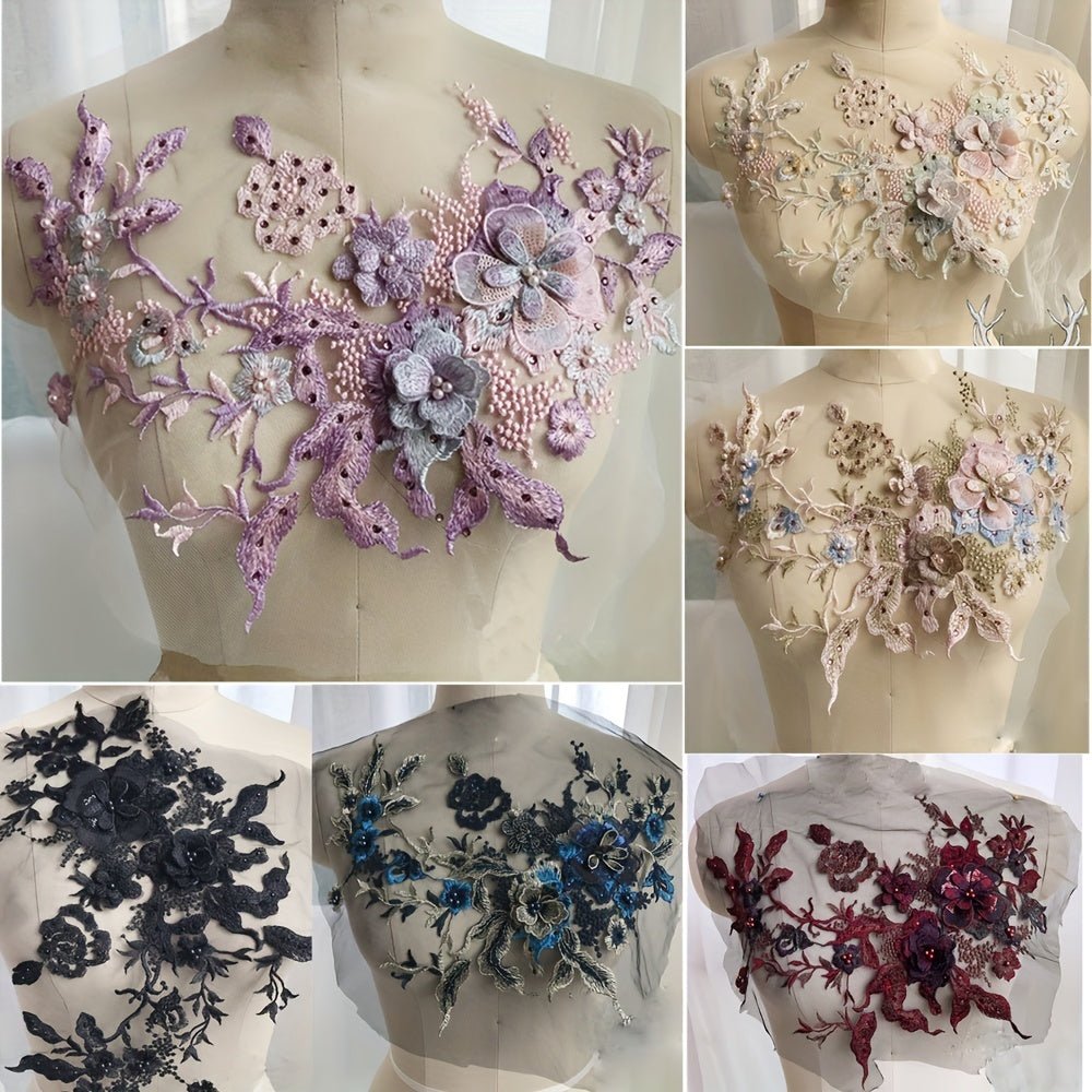 1pc, Colorful Three - dimensional Nail Beads Hot Drill Embroidery Lace Applique Dress Diy Clothing Accessories -