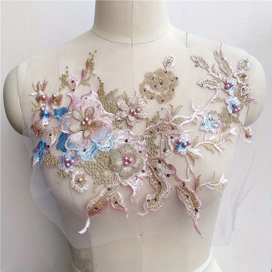 1pc, Colorful Three - dimensional Nail Beads Hot Drill Embroidery Lace Applique Dress Diy Clothing Accessories -