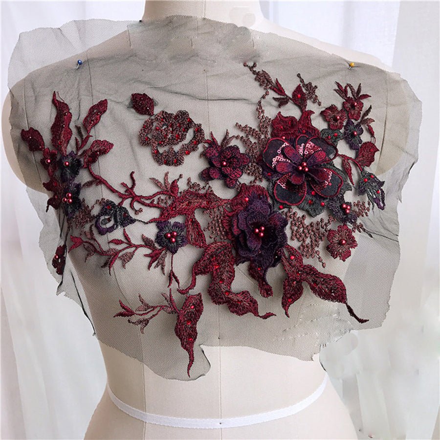 1pc, Colorful Three - dimensional Nail Beads Hot Drill Embroidery Lace Applique Dress Diy Clothing Accessories -