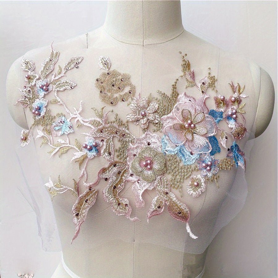 1pc, Colorful Three - dimensional Nail Beads Hot Drill Embroidery Lace Applique Dress Diy Clothing Accessories -