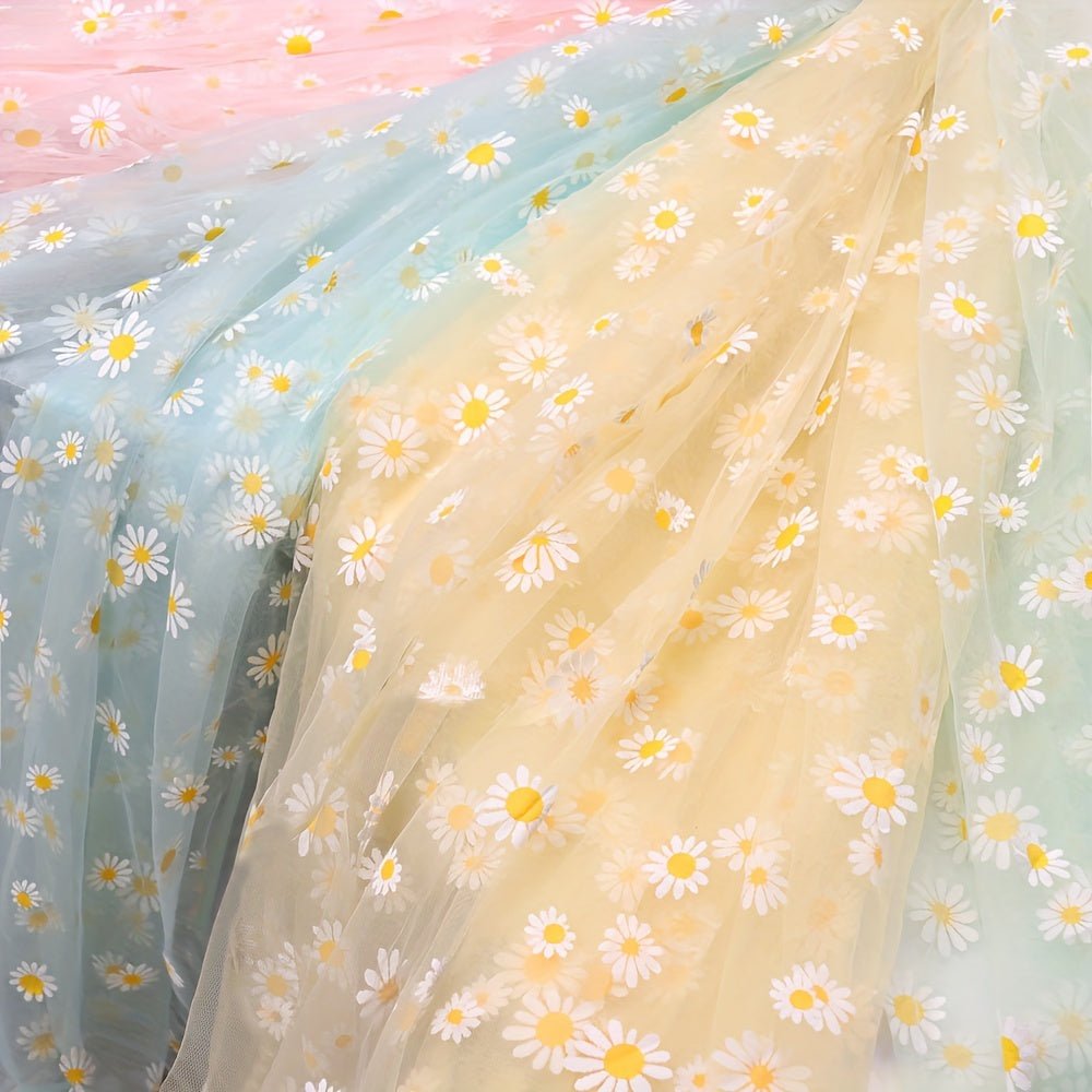 1pc Golden Chrysanthemum Printed Organza Fabric, Floral Pattern, 30gsm, 100% Polyester, Precuts, Hand Wash Only, for DIY Hair Band, Wedding, Birthday Decorations, Flower Wrapping -