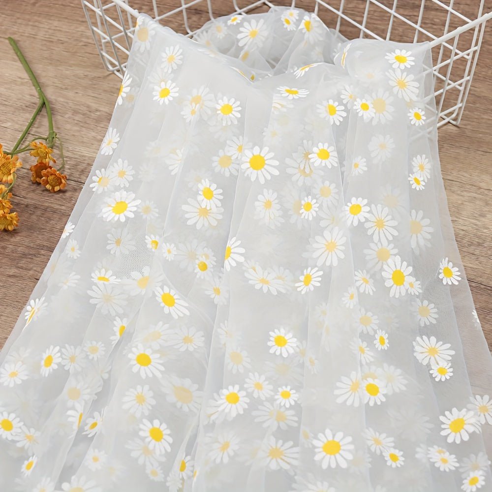 1pc Golden Chrysanthemum Printed Organza Fabric, Floral Pattern, 30gsm, 100% Polyester, Precuts, Hand Wash Only, for DIY Hair Band, Wedding, Birthday Decorations, Flower Wrapping -