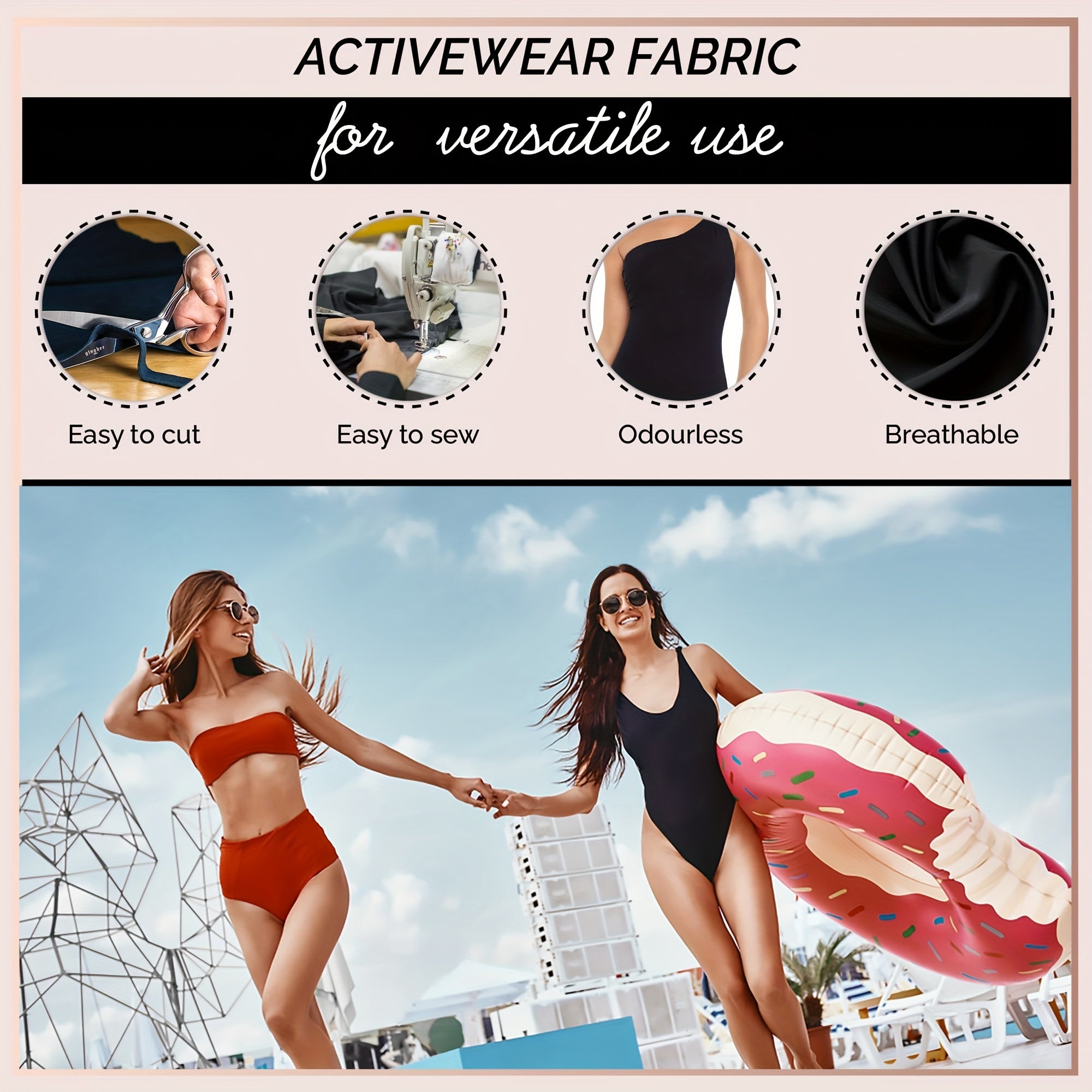 1pc Nylon Spandex Fabric by The Yard, Swimwear Activewear Fabric, 4 - Way Stretch Fabric for Sports, Dance, Yoga, Table Cloth, Swimsuit Fabric (152.4cm Wide) -