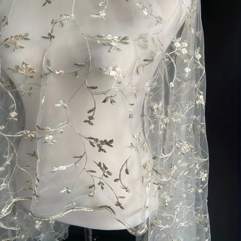 3D Embroidery Rayon Silk Mesh And Grass Pattern Fabric, Wedding Dress Curtain DIY Fabric -
