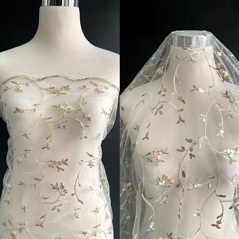 3D Embroidery Rayon Silk Mesh And Grass Pattern Fabric, Wedding Dress Curtain DIY Fabric -