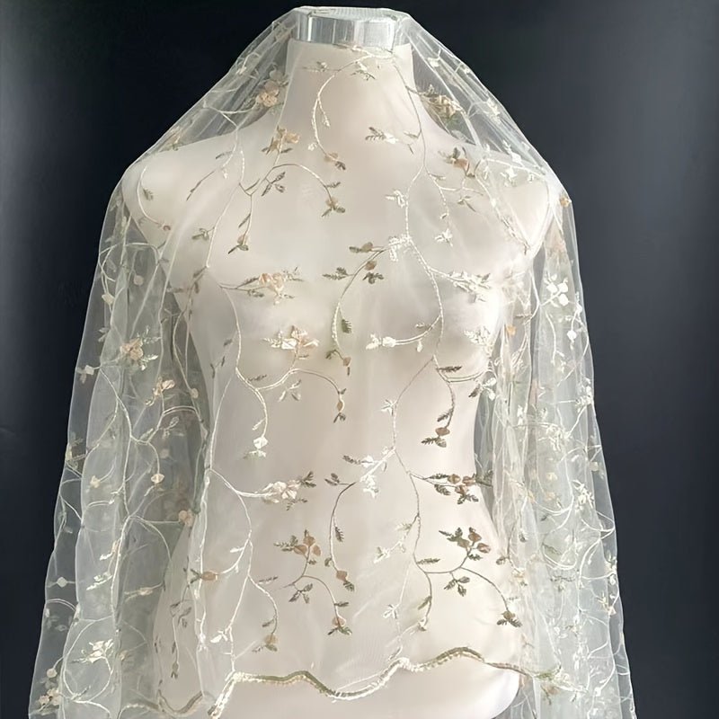 3D Embroidery Rayon Silk Mesh And Grass Pattern Fabric, Wedding Dress Curtain DIY Fabric -