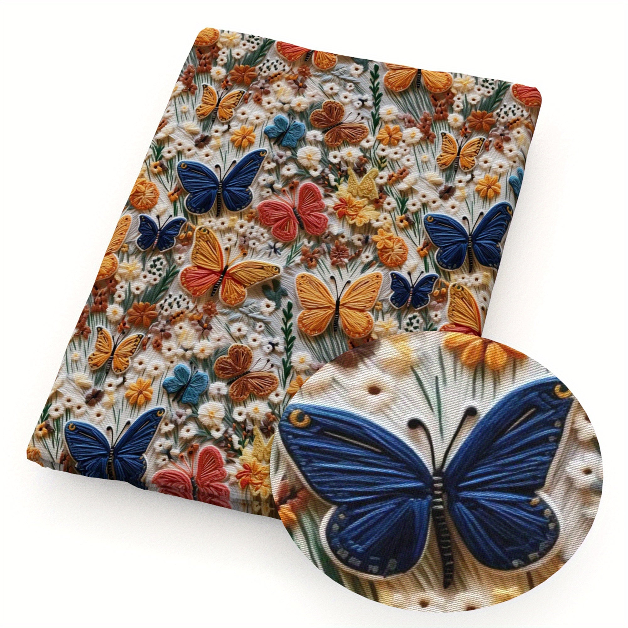 4pcs/set 19.68x17.7inch(50x45cm) Butterfly Flowers Imitation 3D Embroidery Digital Print Precut Quilting Fabric Fat Quarter Fabric Bundle, Polyester Quilting Squares for Patchwork, DIY Crafts Projects, DIY Wallet Making -