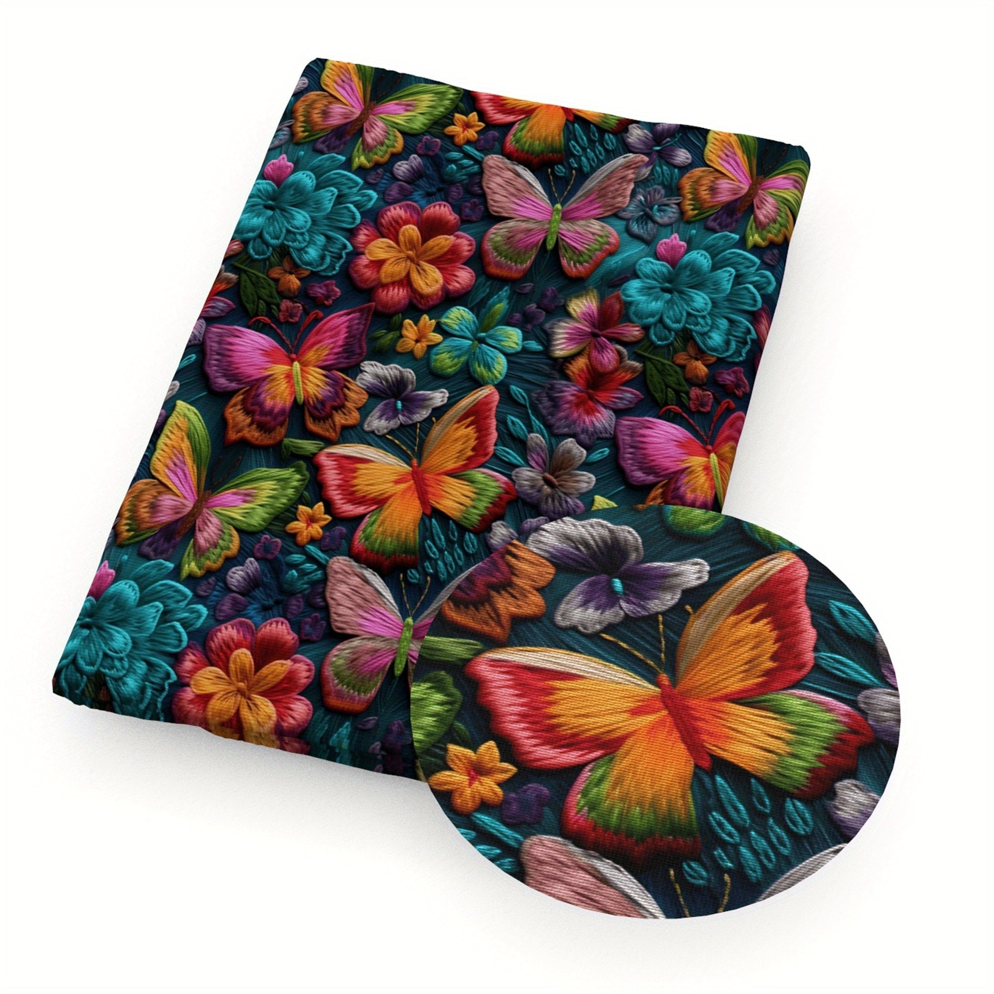 4pcs/set 19.68x17.7inch(50x45cm) Butterfly Flowers Imitation 3D Embroidery Digital Print Precut Quilting Fabric Fat Quarter Fabric Bundle, Polyester Quilting Squares for Patchwork, DIY Crafts Projects, DIY Wallet Making -