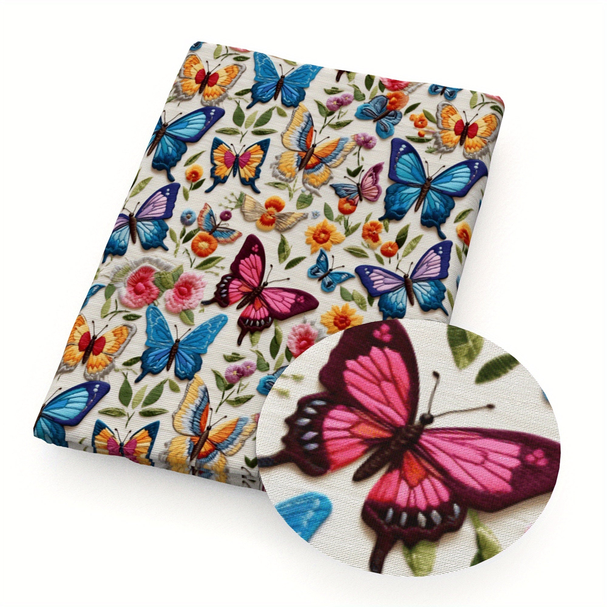 4pcs/set 19.68x17.7inch(50x45cm) Butterfly Flowers Imitation 3D Embroidery Digital Print Precut Quilting Fabric Fat Quarter Fabric Bundle, Polyester Quilting Squares for Patchwork, DIY Crafts Projects, DIY Wallet Making -