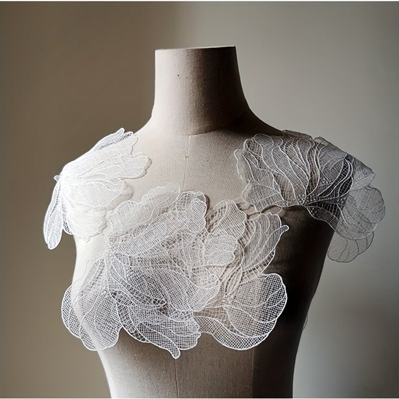 5pcs White Fishing Line Net Yarn Leaf Cloth Stickers Decorative Patch Stickers -