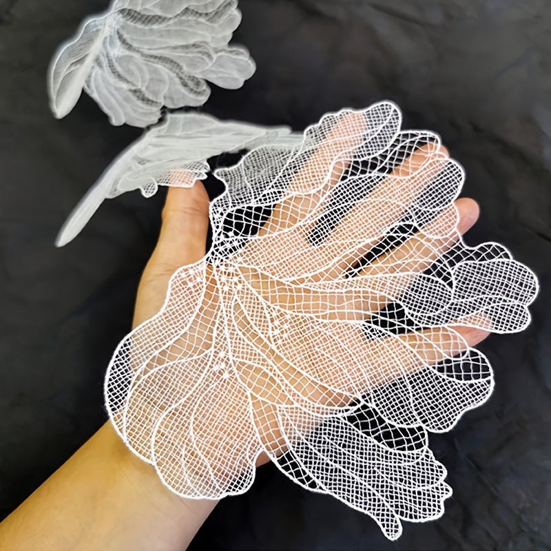 5pcs White Fishing Line Net Yarn Leaf Cloth Stickers Decorative Patch Stickers -