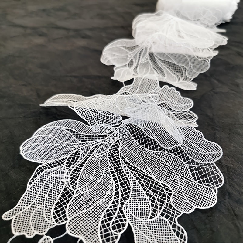 5pcs White Fishing Line Net Yarn Leaf Cloth Stickers Decorative Patch Stickers -