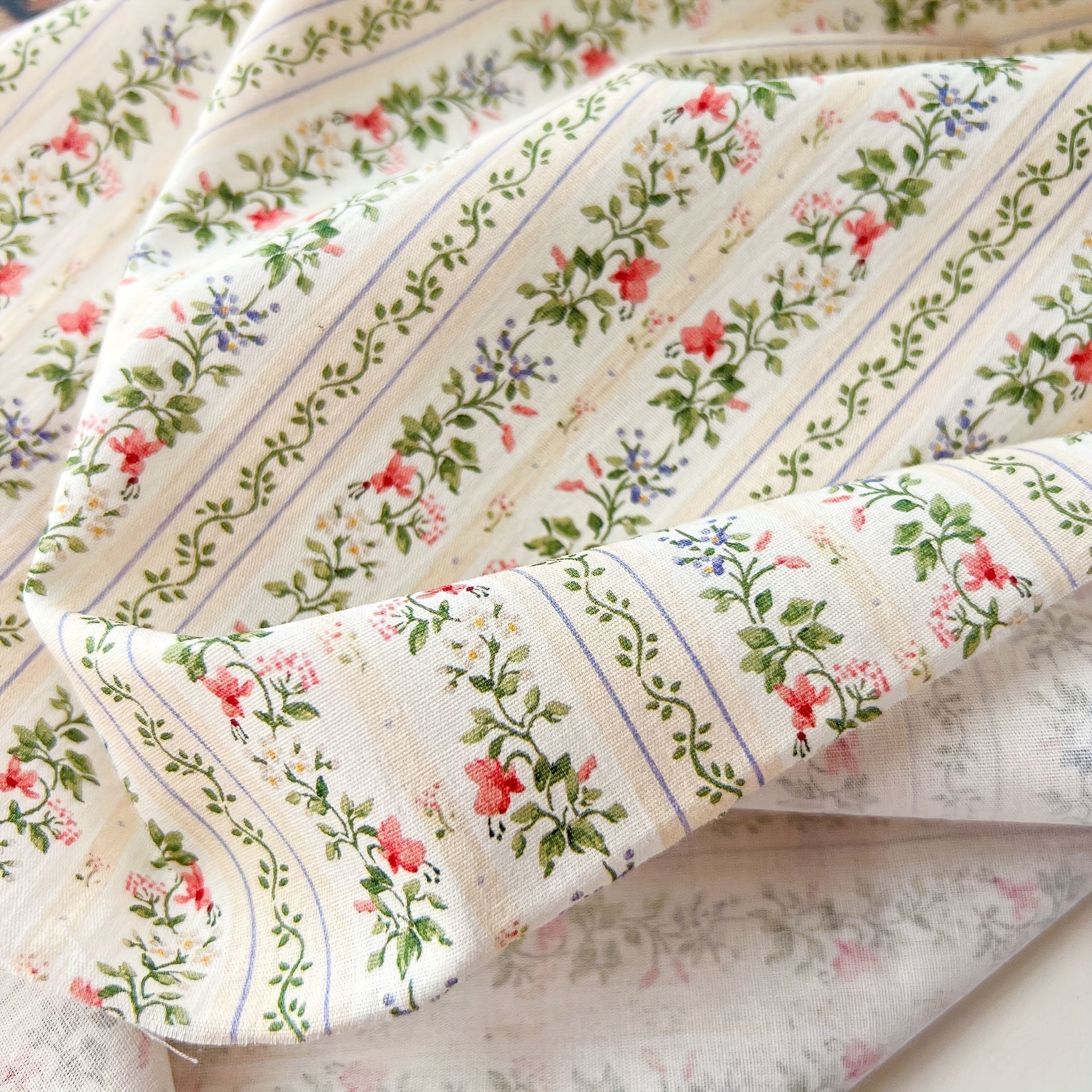 Cotton Floral Print Fabric, Pastoral Style -