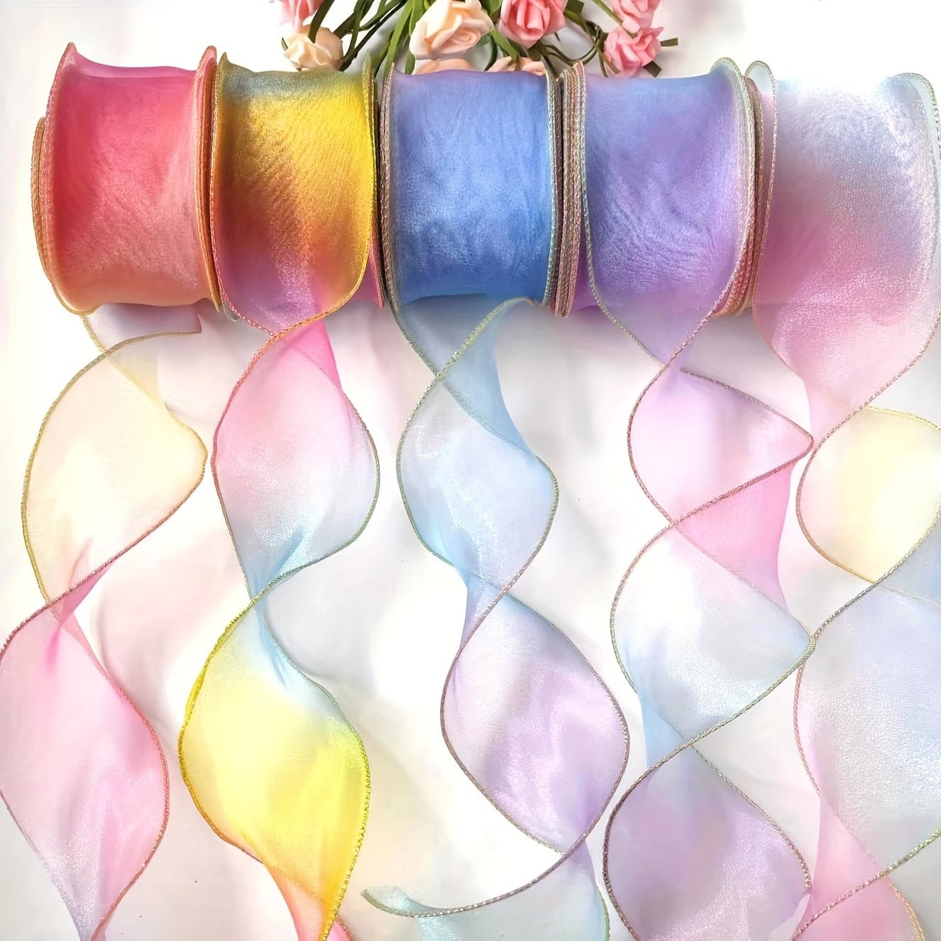 Creative, Rainbow Gradient Organza Ribbon, 6cm Wide - 5 Yards Roll for Crafts, Gift Wrapping & Decorative Packaging Accessories, Ribbon for Crafts -