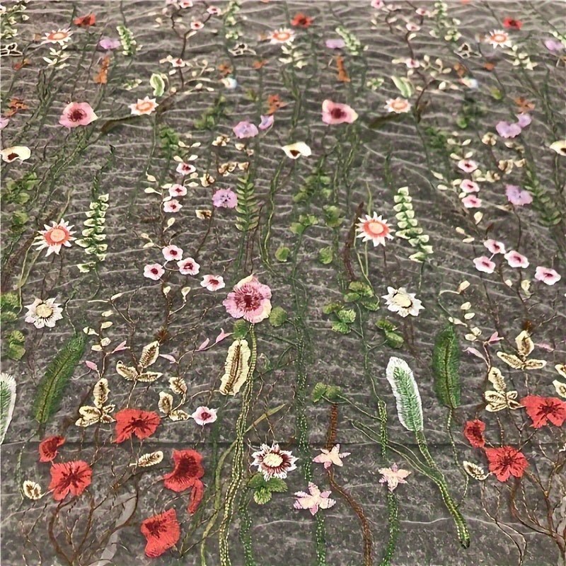 Elegant Floral Embroidery Tulle Fabric, Perfect for DIY Crafts, Home Decor, and Sewing Projects -