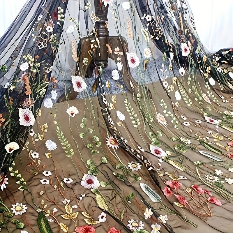 Elegant Floral Embroidery Tulle Fabric, Perfect for DIY Crafts, Home Decor, and Sewing Projects -
