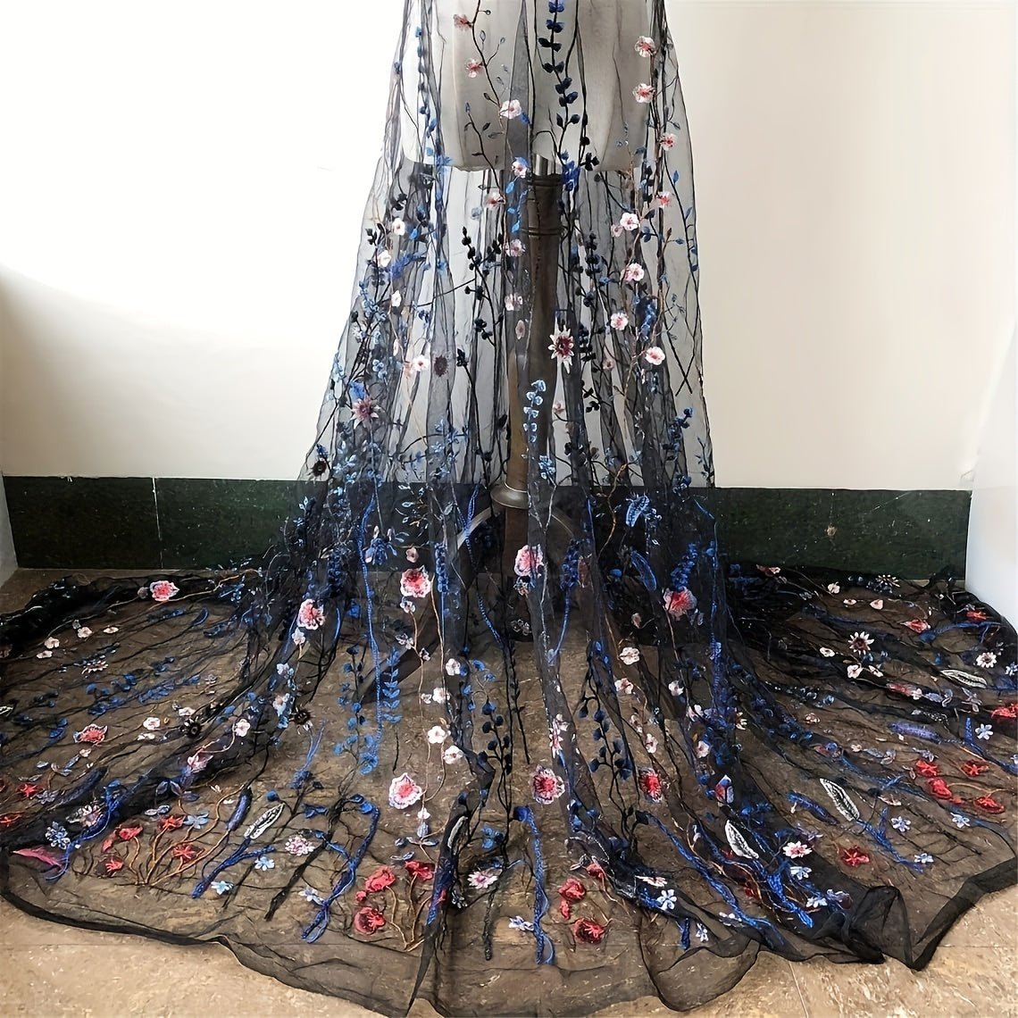 Elegant Floral Embroidery Tulle Fabric, Perfect for DIY Crafts, Home Decor, and Sewing Projects -