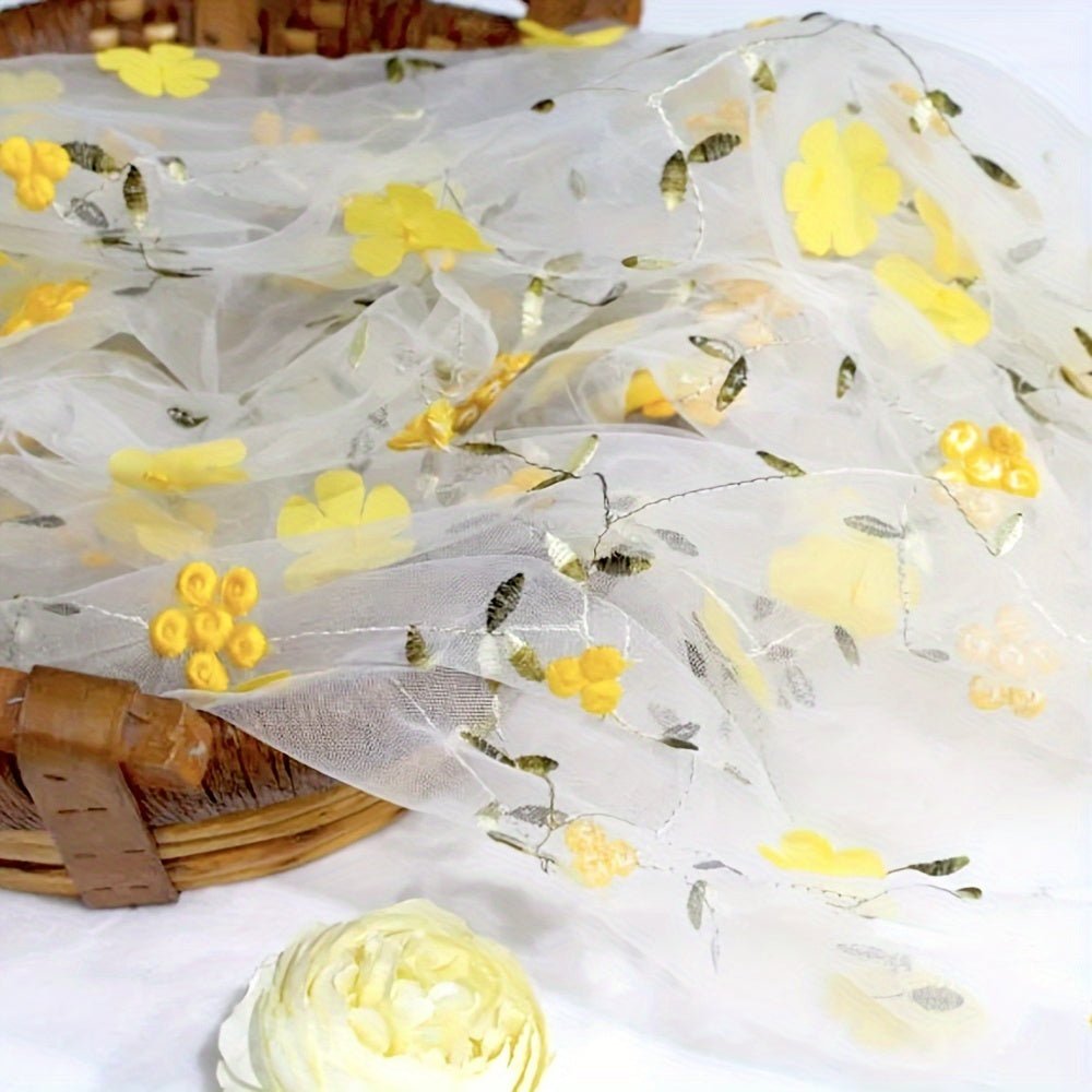 Floral Embroidered Tulle Fabric - Soft, Sheer, and Perfect for DIY Dresses, Wedding Gowns, Curtains, Tablecloths, and Handbags -