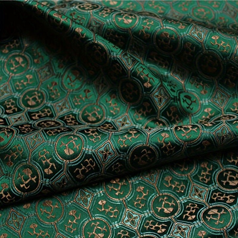 French Style Green Jacquard Embroidered Satin Fabric -