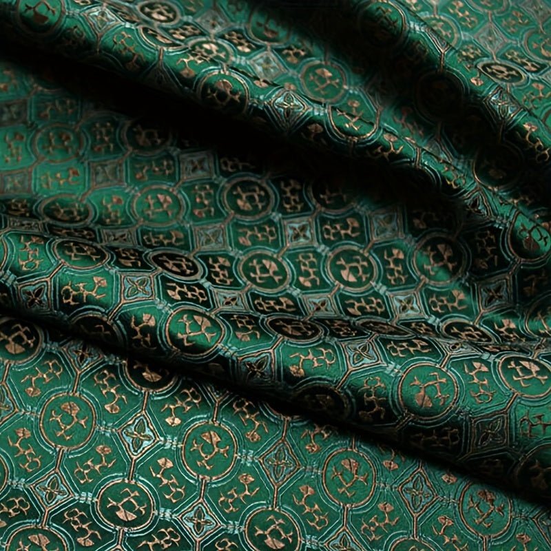 French Style Green Jacquard Embroidered Satin Fabric -