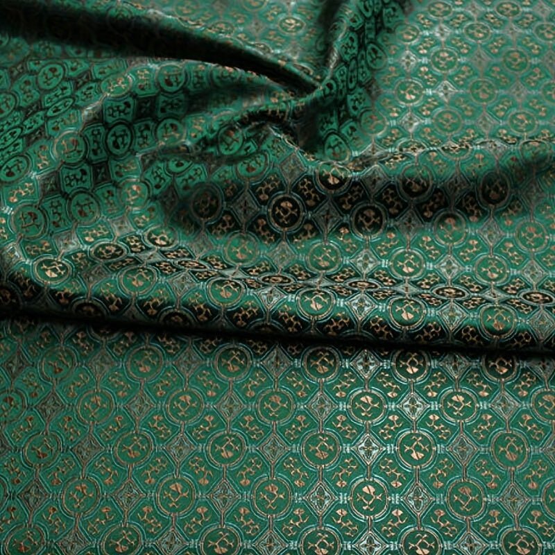 French Style Green Jacquard Embroidered Satin Fabric -