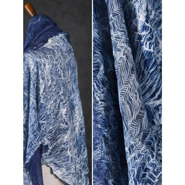 Lake blue striped pleated fabric, old craft, designer fabrics -