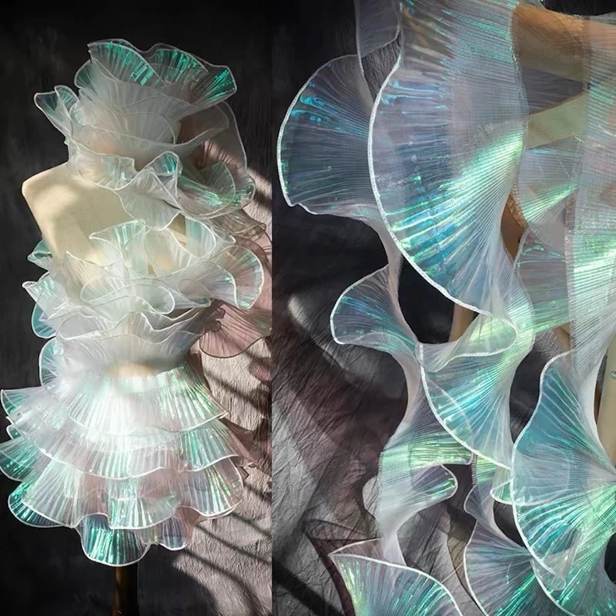 LasilkFabric Lotus Leaf Lace Gradient Mesh Fabric With Color Change Organza -