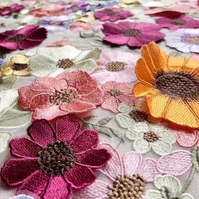 LasilkFabric Multi Color Soft Tulle Lace Fabric 3D Flower Decoration Dress Fabric 3D Decal Embroidery Fabric DIY Weeding Dress -