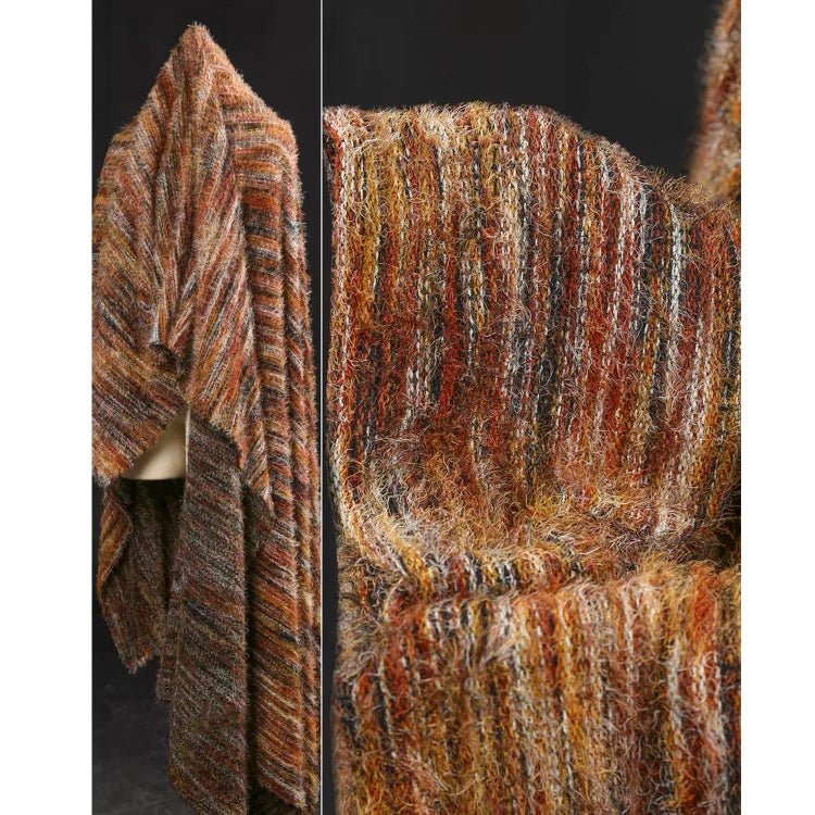 LasilkFabric Orange Vertical Grain Mixed Color Woven Wool Fabric, Designer Fabric -