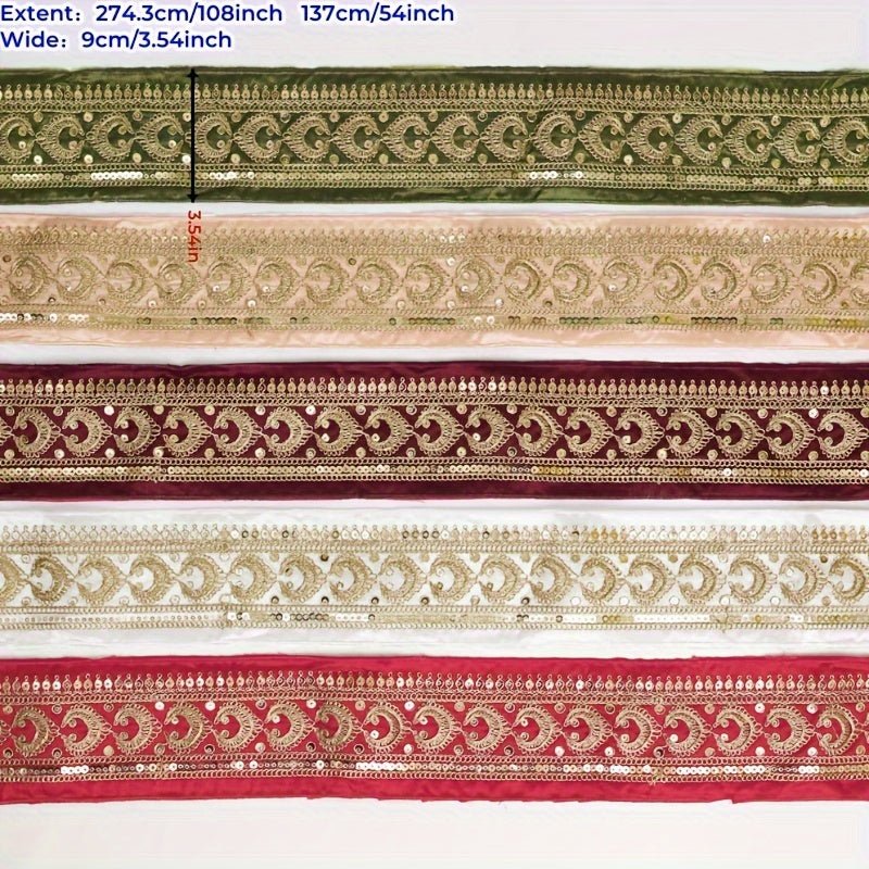 Luxurious Golden Embroidered Lace Trim -
