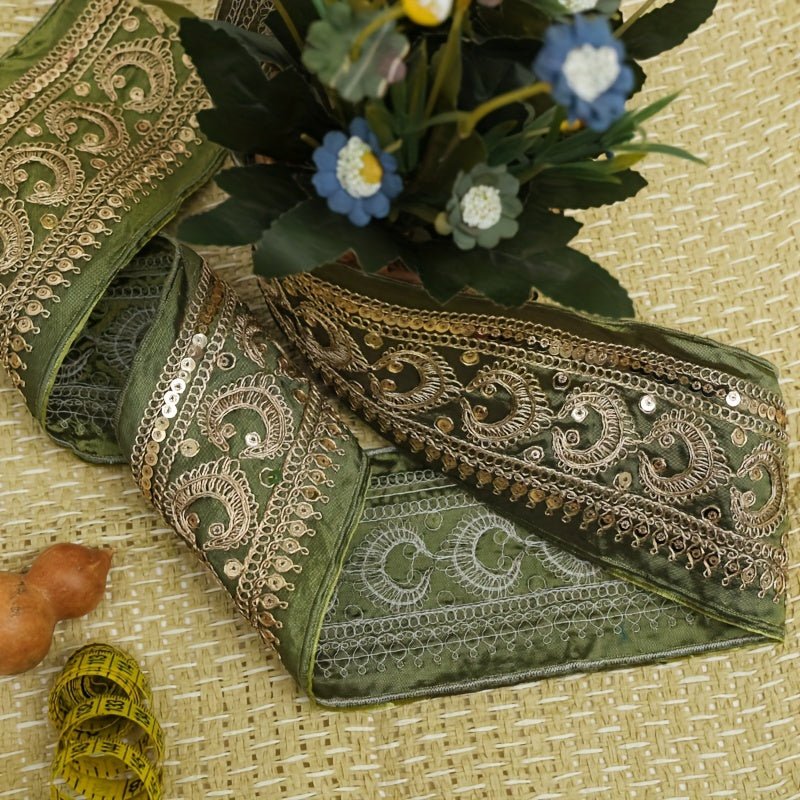 Luxurious Golden Embroidered Lace Trim -