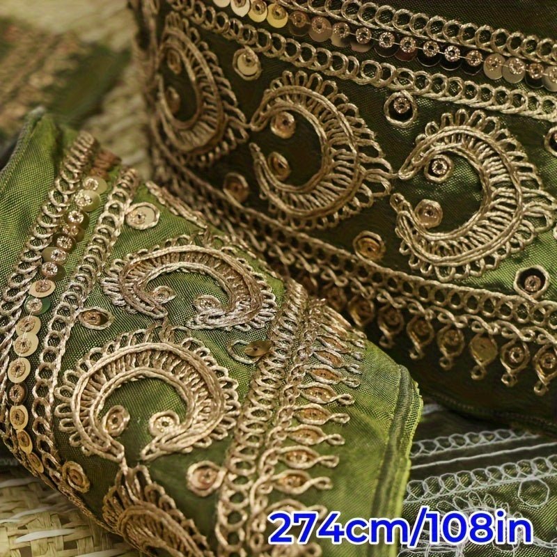 Luxurious Golden Embroidered Lace Trim -