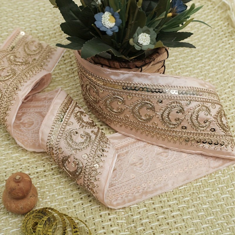 Luxurious Golden Embroidered Lace Trim -