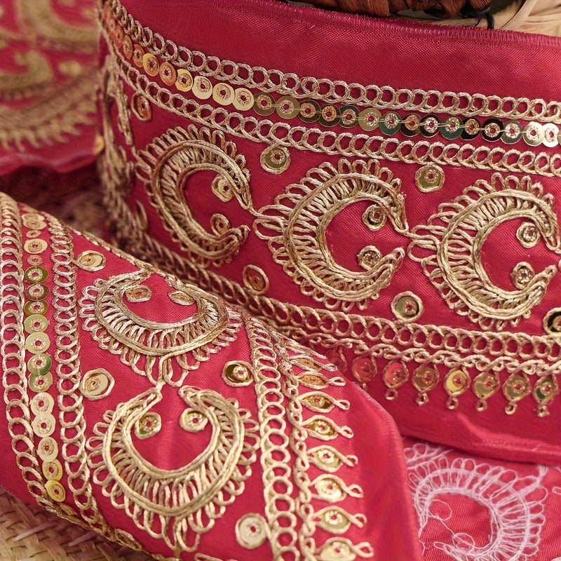 Luxurious Golden Embroidered Lace Trim -