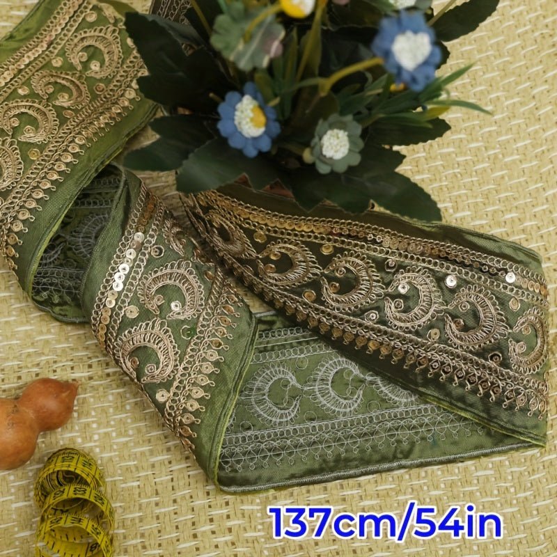 Luxurious Golden Embroidered Lace Trim -