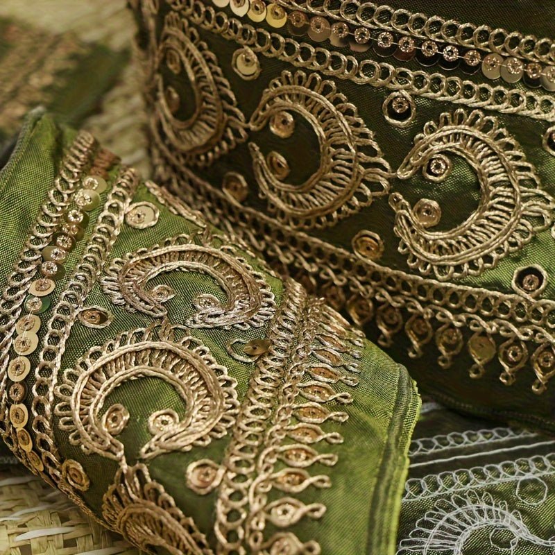 Luxurious Golden Embroidered Lace Trim -